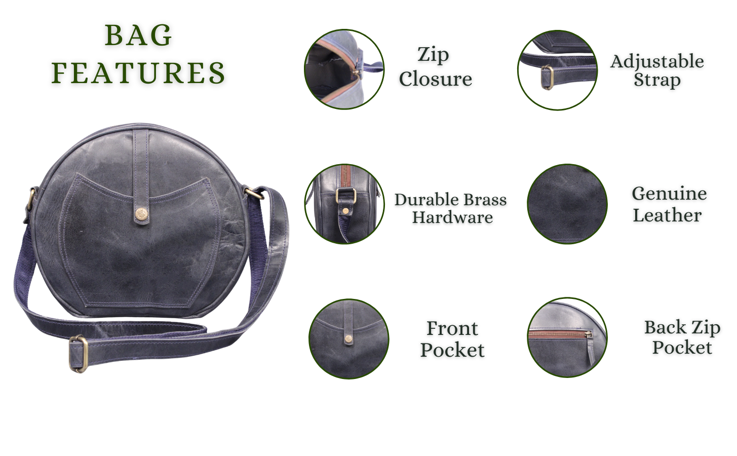 Crossbody Purse Buffalo Leather Hobo Women Semi Circle Zipper Blue Bag